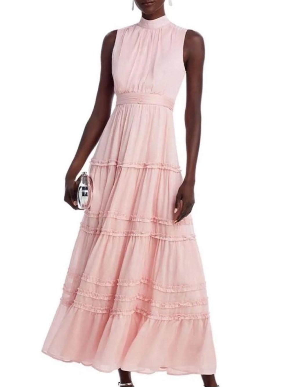 Aqua Blush Pink Sleeveless Maxi Dress with Tiered Skirt